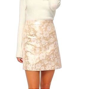 NWT J. Crew‎ Factory Floral Jacquard A Line Skirt Metallic Gold White Size 8